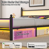 Gohapnis Full Size Bed Frame with Headboard and Footboard,Black Metal Platform Bed Frames with LED Lights and USB Charging Station,Heavy Duty Metal Slats,No Box Spring Needed,Sturdy&Noise Free Gohapnis