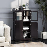 COSTWAY Brown Wooden Bathroom Storage Cabinet with Adjustable Shelf and Doors COSTWAY