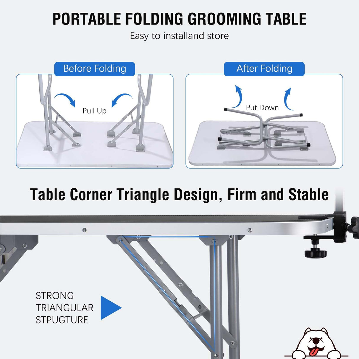 Unovivy 46-inch Dog/Pet Grooming Table Foldable Height Adjustable, Portable Dog Grooming Table with Arm Noose & Mesh Tray, Maximum Capacity Up to 300lbs (Black) Unovivy