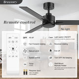 Breezary 48 inch Industrial Ceiling Fans without Lights Remote Control, 6-Speed, Reversible DC Motor, 3 Blades, Modern Indoor/Outdoor Ceiling Fan No Light for Patio Home Office, Black Breezary