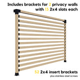 Hardware Kit for Up to 24' x 12' Wooden Stand-Alone Pergola with Roof (14 Inline Rafters) + 2 Privacy Walls (13 Slats Each) Zen Pergolas