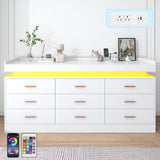 jiteentarou 9 Drawer Dresser with Charging Station and LED Lights, Modern Chest of Drawers with Power Outlet, Organizer Cabinet for Bedroom, Living Room, Entryway, White jiteentarou