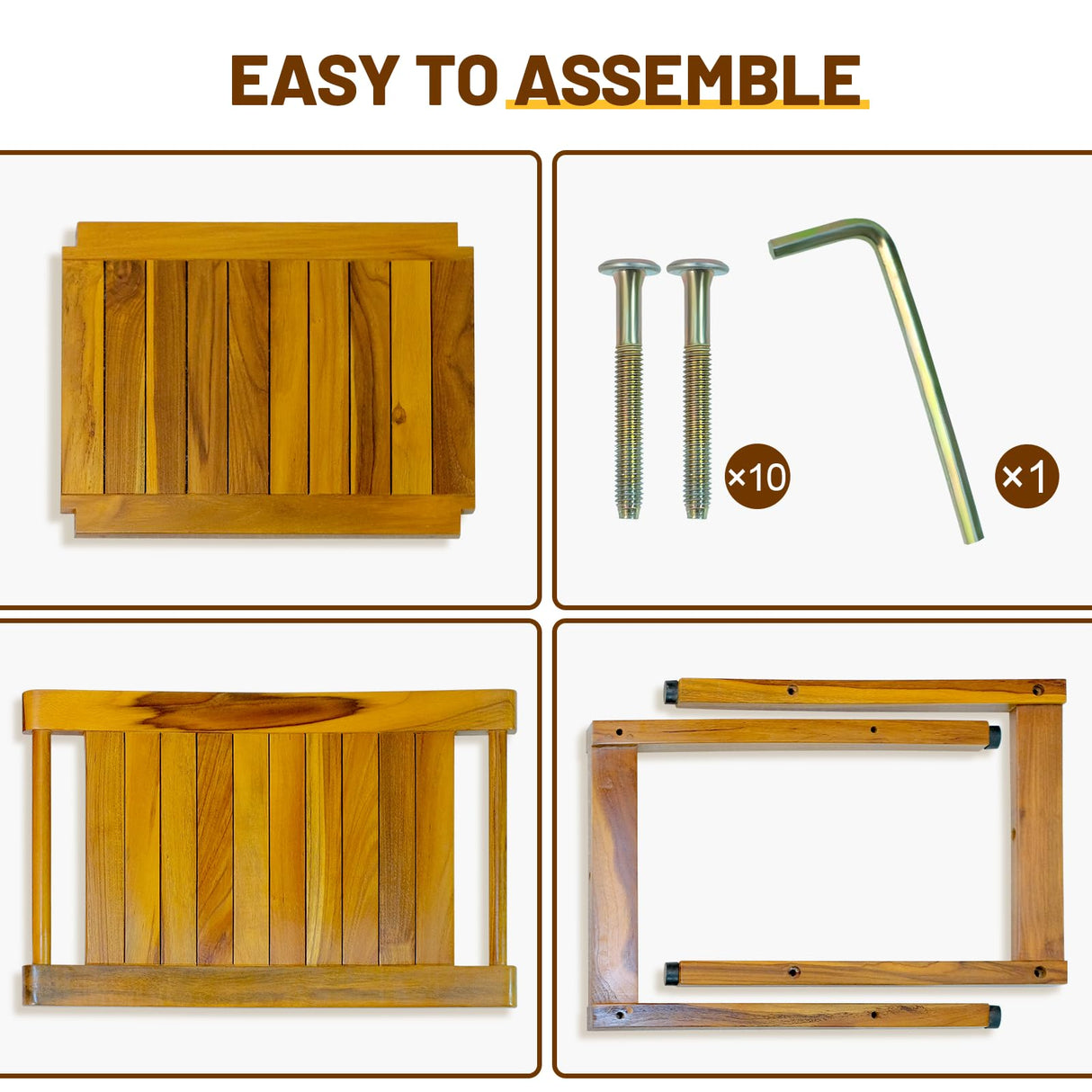 20" Premium Teak Shower Bench with Shelf & Handle, Solid Teak Shower Stool, Durable Waterproof Seat for Inside Shower, Teak Wood Bench for Bathroom, Indoor & Outdoor Use GRBEEVIITEK