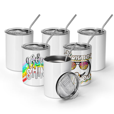 AGH 12 oz Sublimation Tumblers, 6 Pack Straight Tumbler with Lid and Straw, White Flat Cups AGH