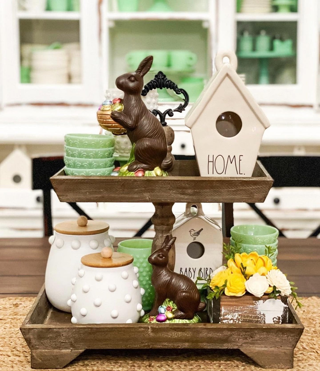 Felt Creative Home Goods Rustic Wood Two Tiered Tray Rectangle 2 Tier Serving Tray for Coffee Bar, Kitchen Counter, Dining Room Table, Cupcake Stand, Holiday and Farmhouse Decor (Rustic Brown) Felt Creative Home Goods