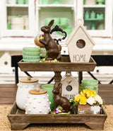 Felt Creative Home Goods Rustic Wood Two Tiered Tray Rectangle 2 Tier Serving Tray for Coffee Bar, Kitchen Counter, Dining Room Table, Cupcake Stand, Holiday and Farmhouse Decor (Rustic Brown) Felt Creative Home Goods