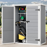 DWVO 49 Cuft Outdoor Tall Storage Shed with 2 Shelves, Weatherproof Vertical Tool Shed with Floor & Lockable Doors, Sturdy Double-Wall Plastic Cabinet for Garbage Cans and Garden Equipment (Gray) DWVO