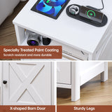 OtterOasis Farmhouse Nightstand with Charging Station and Barn Door, Bedside Table with Open Compartment and Storage, Side End Table for Bedroom, White OtterOasis
