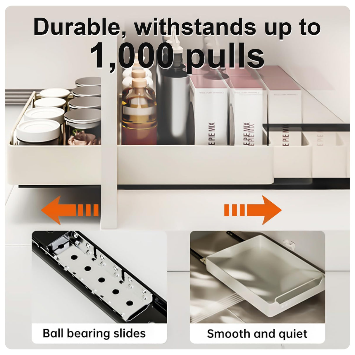QUSEHA Pull Out Cabinet Organizer Fixed With Adhesive Nano Film, Heavy Duty Slide Out Pantry Shelves, Sliding Drawer Pantry Shelf for Kitchen, Living Room, Home,12.2" W x16.9 D x 2.75" H QUSEHA
