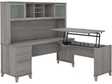 Bush Furniture Somerset 72W 3 Position Sit to Stand L Shaped Desk with Hutch in Platinum Gray Bush Business Furniture