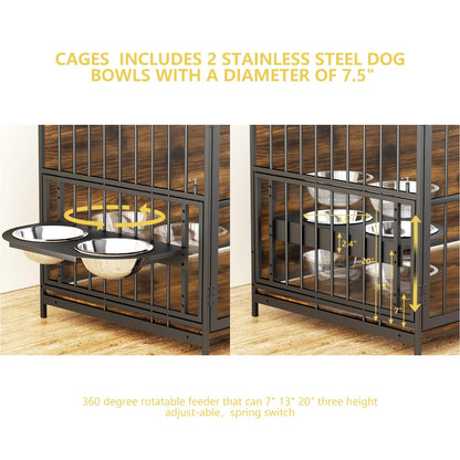 ROOMTEC Dog Crate Furniture-Style Cages for Large Dogs Indoor Heavy Duty Super Sturdy Dog Kennels with 2 Stainless Steel Bowls (48Inch = Int.dims: 46" W x 29" D x 35.5" H)