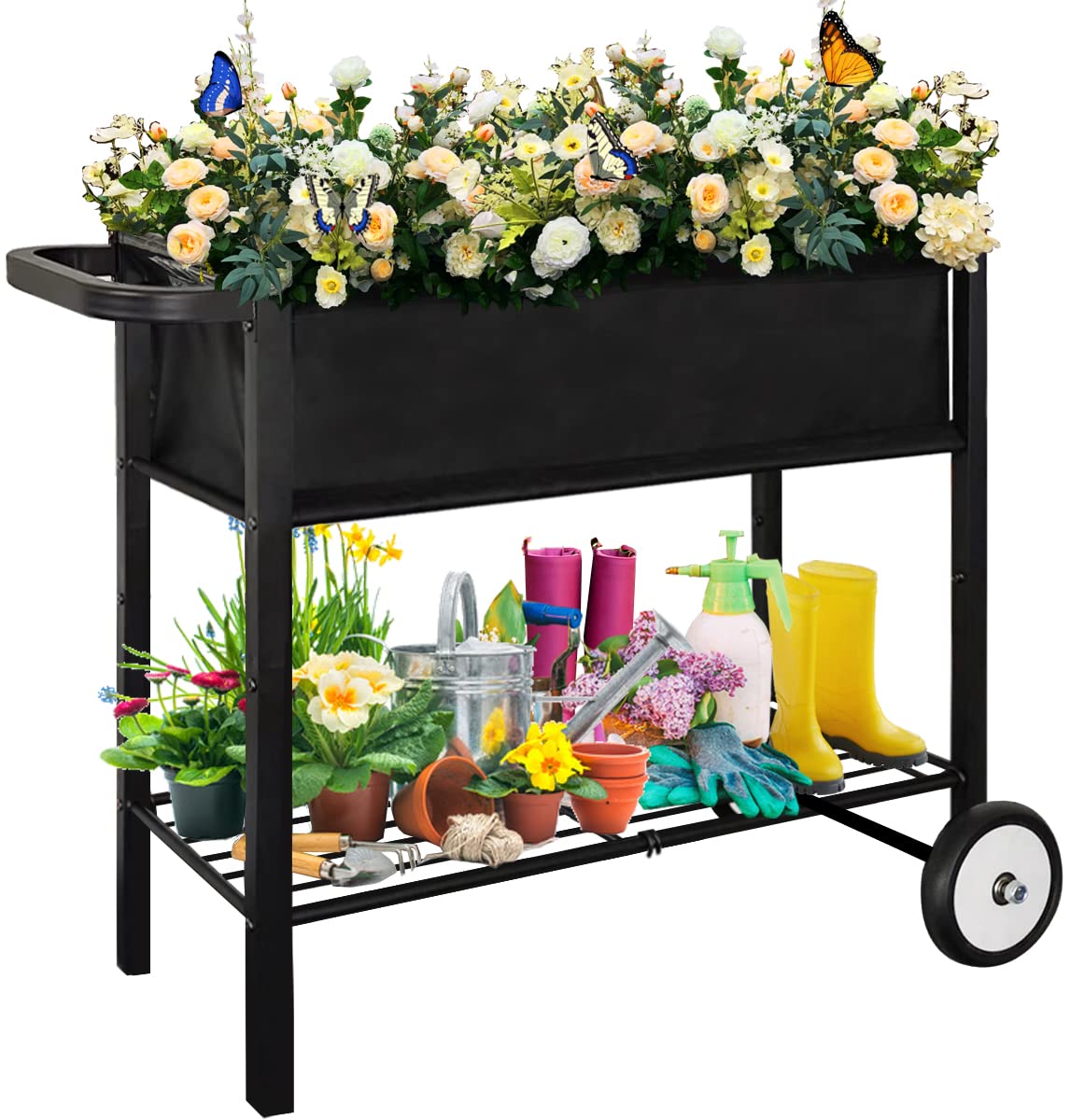 Koutemie Outdoor Raised Planter Bed Box with Legs for Gardening, Elevated DIY Garden Cart on Wheels for Vegetables Flower Tomato Herb Plant, Black Koutemie