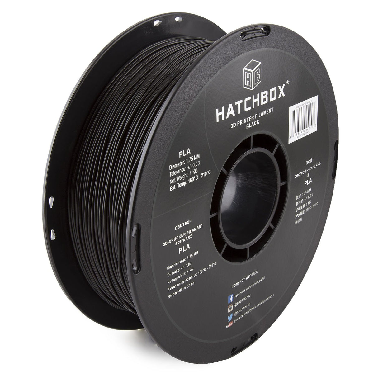 HATCHBOX 1.75mm Black PLA 3D Printer Filament, 1 KG Spool, Dimensional Accuracy +/- 0.03 mm, 3D Printing Filament HATCHBOX