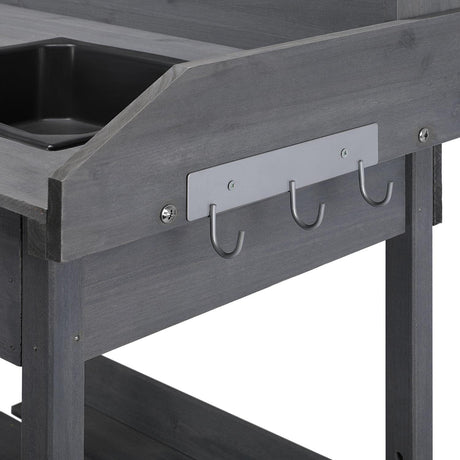 Yaheetech Outdoor Potting Bench Table Potters Benches Garden Workstation for Horticulture with Drawer/Adjustable Shelf Rack/Removable Sink/Hooks/Pads, Gray Yaheetech