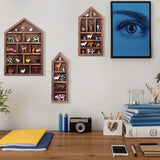 DoubleFill Set of 3 Shadow Cubby Boxes Wooden Display Shelf 10 x 15 Inch Large Wall Mounted Display Storage Shelves for Mini Figures Curio Trinket Medals Crafts Collections(Brown,House Shape) DoubleFill