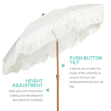 AMMSUN Boho Fringe Umbrella Outdoor Patio, 6.5ft UPF50+ Picnic Umbrella with Tassels with Steel Pole and Push Button Tilt, Antique White AMMSUN
