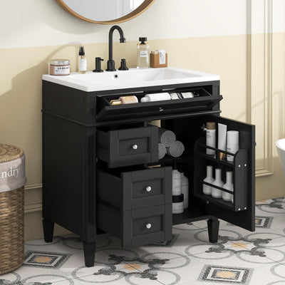 Virubi 30" Bathroom Vanity with Single Sink Combo, Modern Undermount Bathroom Sink Cabinet with 2 Drawers and a Tip-Out Drawer, Freestanding Bathroom Vanities, Soft Closing, Solid Wood Frame