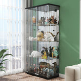 HAMBING Mirrored Glass Display Cabinet with Lock, 4-Shelf Tempered Glass Curio Cabinet with 2 Doors, Collectible Display Showcase for Living Room, Bedroom – Black HAMBING