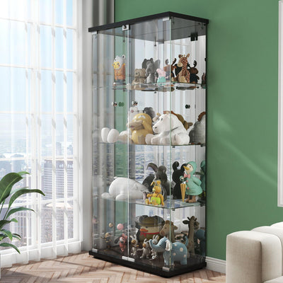 HAMBING Mirrored Glass Display Cabinet with Lock, 4-Shelf Tempered Glass Curio Cabinet with 2 Doors, Collectible Display Showcase for Living Room, Bedroom – Black