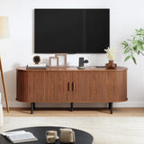TV Stand with Power Outlet, Mid-Century Modern Television Stand, Media Console with Sliding Doors, Entertainment Center for TVs up to 60 Inch, Adjustable Shelves, Walnut ComfyCorner