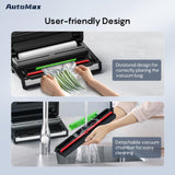 Fully Automatic Vacuum Sealer-Effortless Operation, 95Kpa Powerful Food Vacuum Sealer Machine with 2 Rolls Bags, Dry & Wet/Bag Cutter/External Vacuum, Silver Black FRESKO