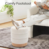 COLAMY Sherpa Ottoman Footstool, Tufted Modern Foot Rest Stool with Wood Base for Living Room, Bedroom, Desk, Round Versatile Side End Table, Pouf, Makeup Seat, Cream COLAMY