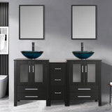 60" Black Bathroom Vanity,Double Vanity,0.5"Tempered Glass Vessel Sink (Light Blue),ORB Faucet,Drain Parts,Bathroom Vanity Top,Glass Sink Bowl,Vanity Pedestal,Mounting Ring Include,Mirror Not Included U-Eway