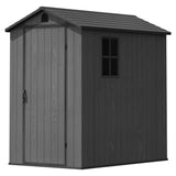 Greesum 4×6FT Plastic Outdoor Storage Shed with Floor, Resin Storaged Sheds with Lockable Door, Window & Vent, All-Weather Tool Sheds for Garden, Backyard, Patio, Dark Gray (One-Piece Panel) Greesum