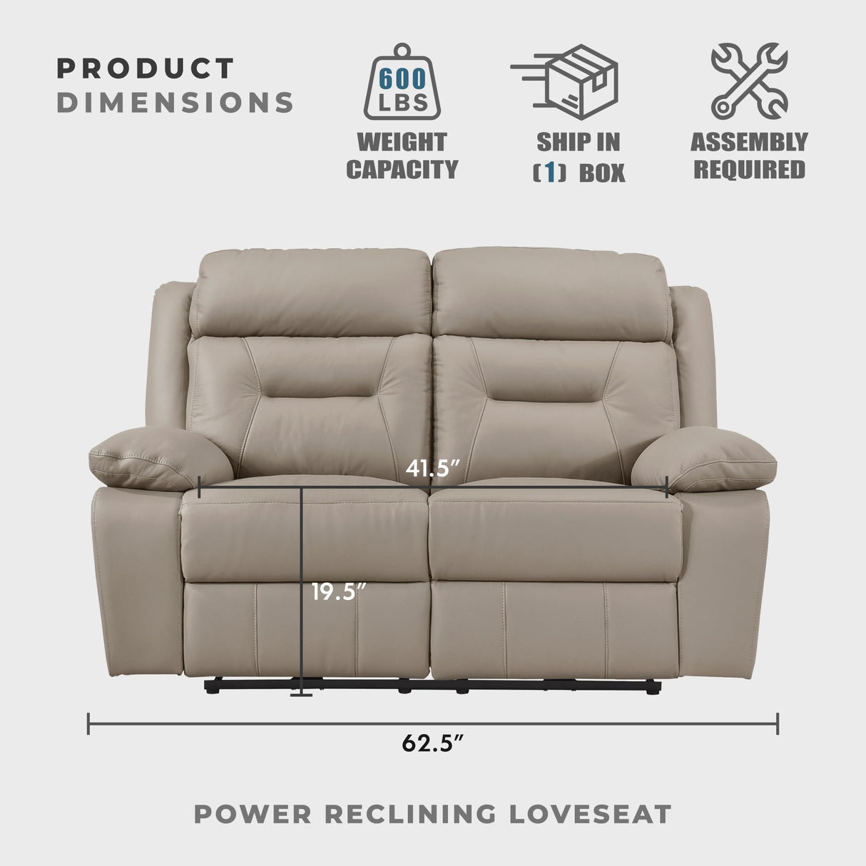 Lexicon Power Double Recliner Loveseat, Top Grain Leather Match Reclining Loveseat with Pillow Top Armrests, Home Theater Seating, Wall Hugger Recliner Love Seat with USB Port, 62.5" W, Latte Lexicon
