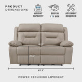 Lexicon Power Double Recliner Loveseat, Top Grain Leather Match Reclining Loveseat with Pillow Top Armrests, Home Theater Seating, Wall Hugger Recliner Love Seat with USB Port, 62.5" W, Latte Lexicon