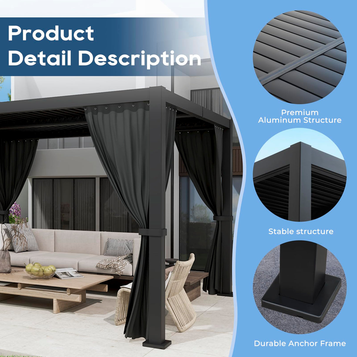 10'×13' Outdoor Louvered Pergola, Aluminum Outdoor Louvered Pergola Patio with Adjustable Roof for Outdoor Deck, Backyard, Garden (10X13FT) GS CHIER