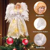 Christmas Tree Topper with Lights | 12.5 inch White Angel Tree Topper | Battery-Powered Tree Toppers Christmas Decorations Rcrirth