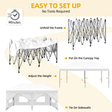 DWVO 10x20 Pop Up Heavy Duty Canopy Tent with 6 sidewalls, Roller Bag, 4 Ropes & 12 Stakes, 4 DIY Banners & 6 Sandbags for Patio, Party, Exhibition, Commerce (White) DWVO