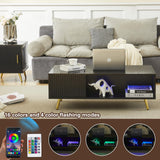 COSVALVE 41.3IN LED Black Coffee Tables for Living Room with 16 Colors LED Lights, Modern Minimalist Coffee Table with Fluted Panel, Rectangle Center Table Game Table COSVALVE