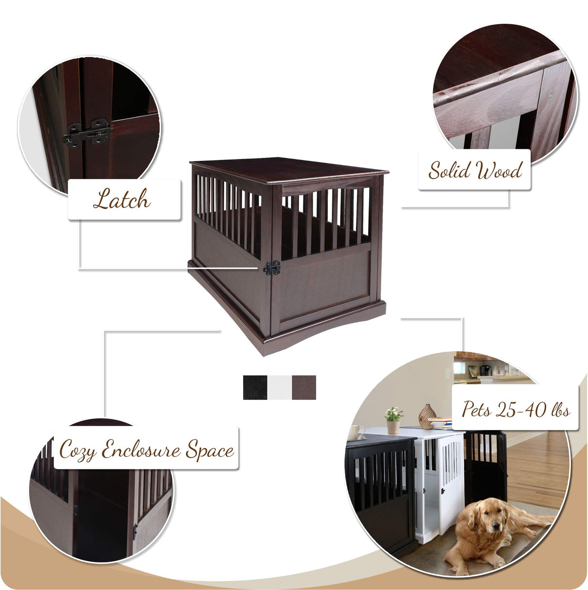 Casual Home Wooden Large Pet Crate, End Table, White 36.50" x 24.00" x 29.25" Casual Home
