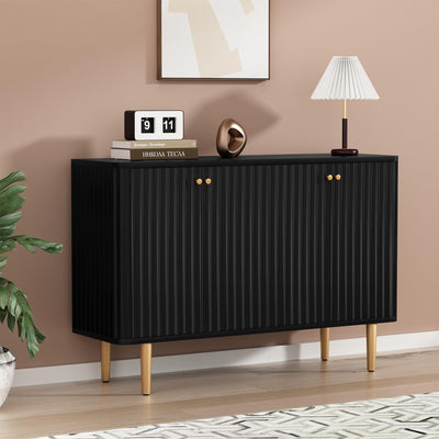 HLR Sideboard Buffet Cabinet, 48" Modern Accent Cabinet with 4 Door and Removable Shelves, Credenza Entryway Cabinet with Storage for Living Room, Dinning Room (Black)