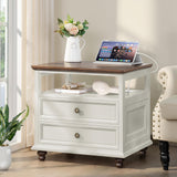 Joaxswe Farmhouse Nightstand Set of 2 with Charging Station, 24" Wide End Table with 2 Drawers,Dresser for Bedroom,Bed Side Table Chest of Drawers Cabinet,Wood White Night Stand for Living Room Joaxswe