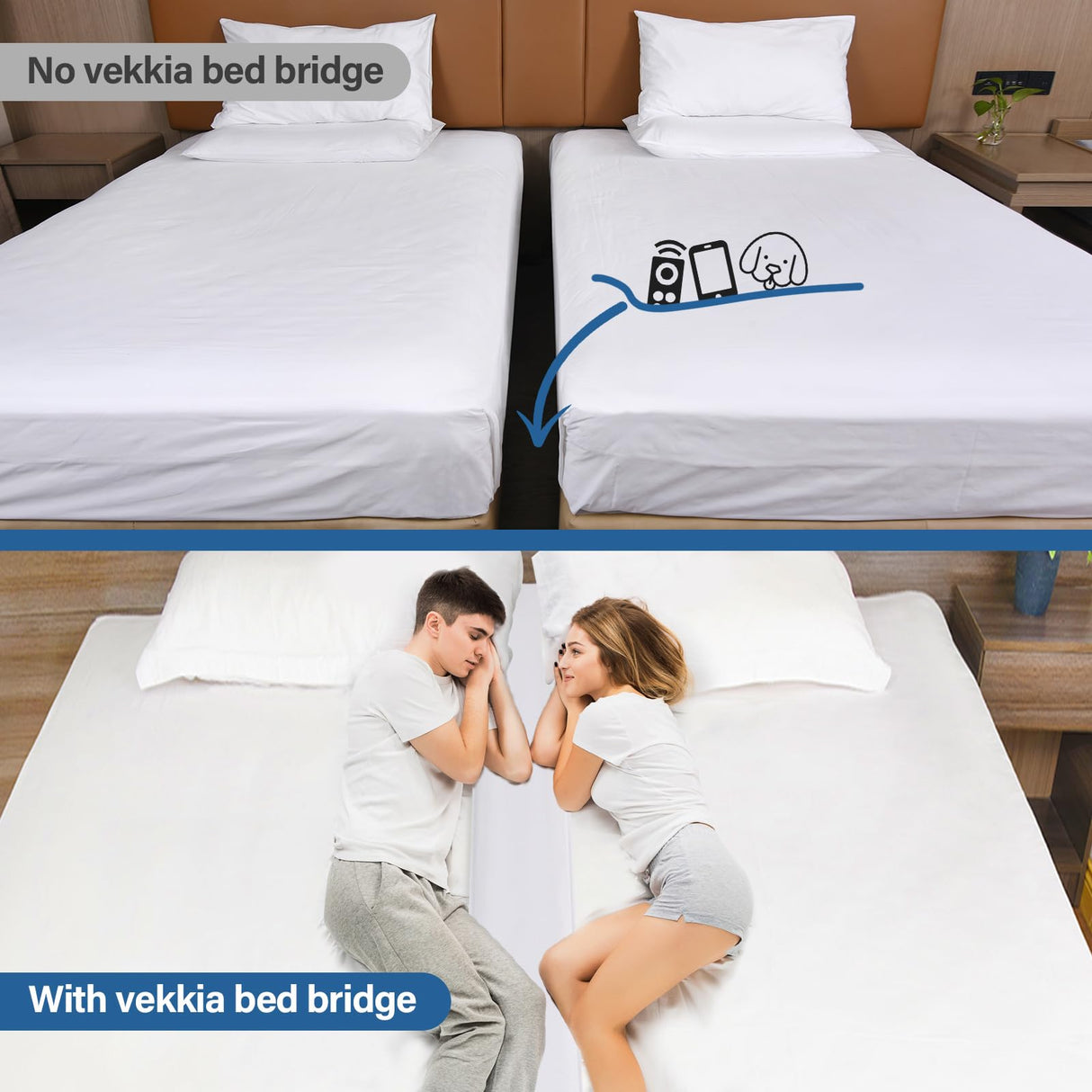 Vekkia Bed Bridge Twin to King Bed Converter Kit - 79in x 12in Split Twin to King Gap Filler for Adjustable Bed, Mattress Bed Connector with Washable Cover for Guests Stayovers (79in×12in) Vekkia