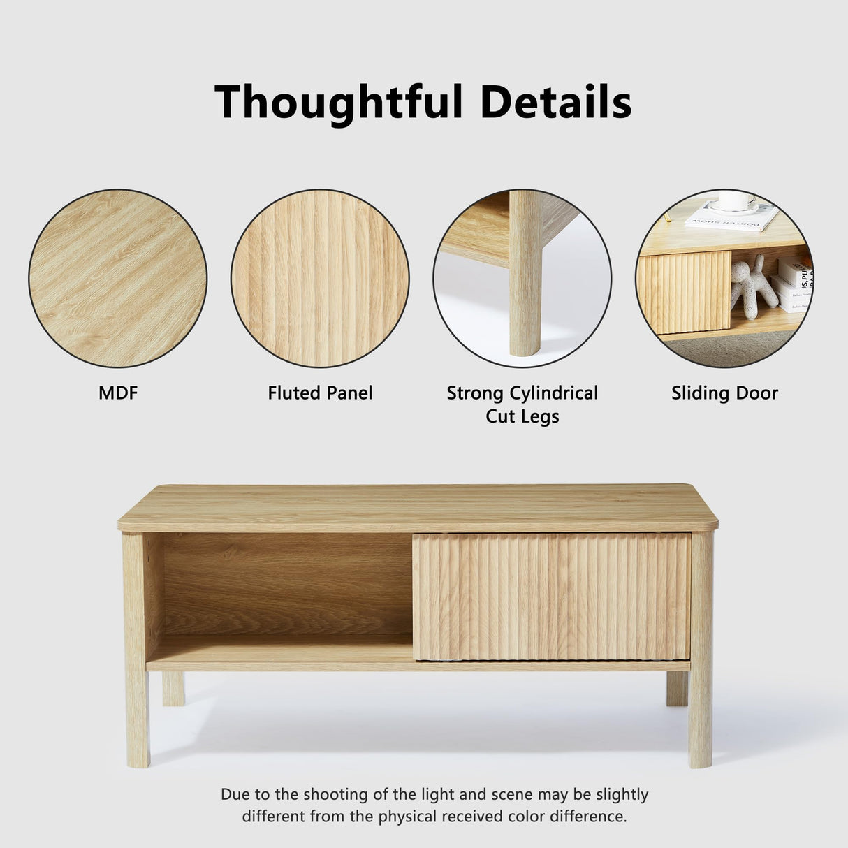 affeivul Rectangle Fluted Coffee Table with Storage and Sliding Drawers, Light Wood Coffee Table, Mid Century Modern Coffee Table Boho Style, Low for Living Room/Bedroom/Office (Natural) affeivul