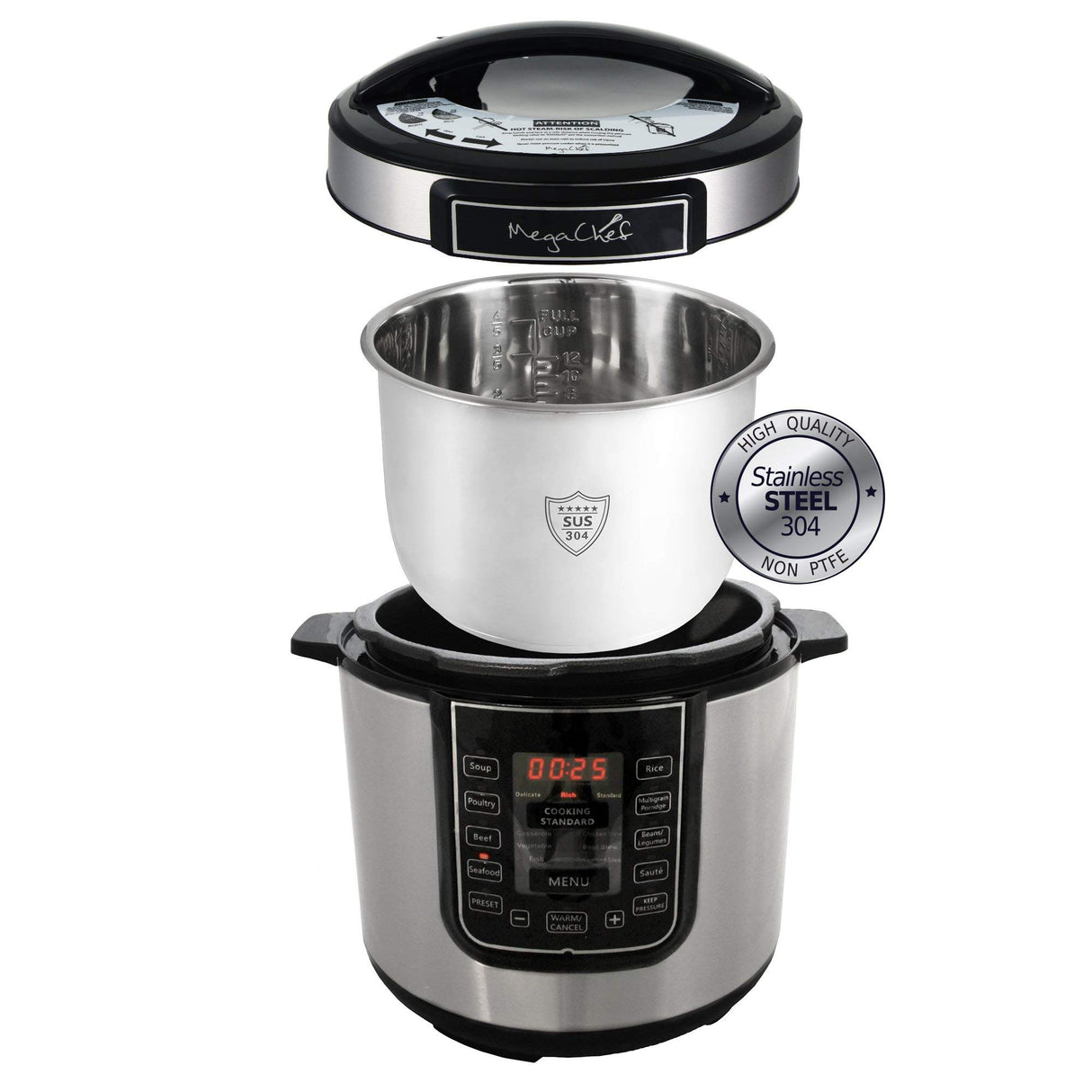 Megachef Digital Pressure Cooker, Silver, 6 quart Megachef