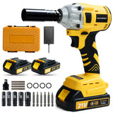 SKOVENSY Cordless Impact Wrench 258Ft-lb（350N.m）, 1/2 Impact Gun, 2 Batteries, Pistola de Impacto, with 5 Sockets, Electric Impact Driver for Car Tires and Home YELLOW SKOVENSY
