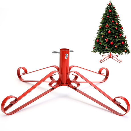 Foilswirl Christmas Tree Stand for Artificial Fake Tree Holder 4 to 8 FT Iron Metal Adjuatable Xmas Tree Base with Thumb Screw Indoor Outdoor Holiday Party Decor Fits Up to 1.4" Tree Trunk (Red) Foilswirl