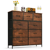 9-Drawer Dresser for Bedroom, Anti-Tip Tall Storage Organizer Chest of Drawers with Wooden Top and Metal Frame Fabric Bins for Closet, Living Room, Hallway, Entryway, Brown SageNest