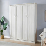 MERITLINE Queen Size Murphy Bed with USB Port,Wood Folding White Murphy Wall Bed Cabinet MERITLINE