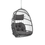 Yechen Hanging Egg Chair Outdoor Without Stand Indoor, Aluminum Foldable Swing Egg Chairs - Wicker Rattan Hammock Egg Porch Swing with UV Resistant Cushions for Bedroom Patio Balcony Yechen