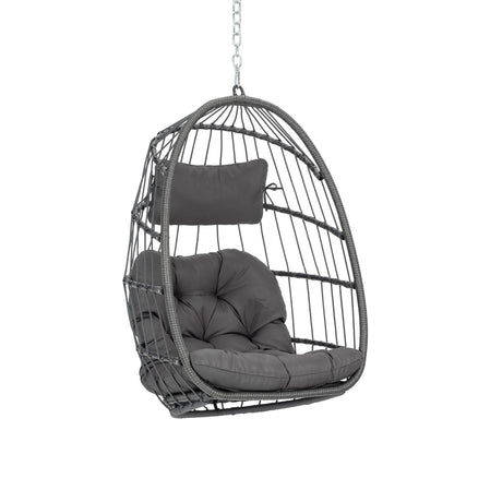 Yechen Hanging Egg Chair Outdoor Without Stand Indoor, Aluminum Foldable Swing Egg Chairs - Wicker Rattan Hammock Egg Porch Swing with UV Resistant Cushions for Bedroom Patio Balcony Yechen