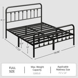 zunatu Full Size Metal Platform Bed Frame/Victorian Style Headboard and Footboard/Steel Slat Support/Easy Assembly/No Box Spring Needed/Underbed Storage/Noise Free/Black zunatu