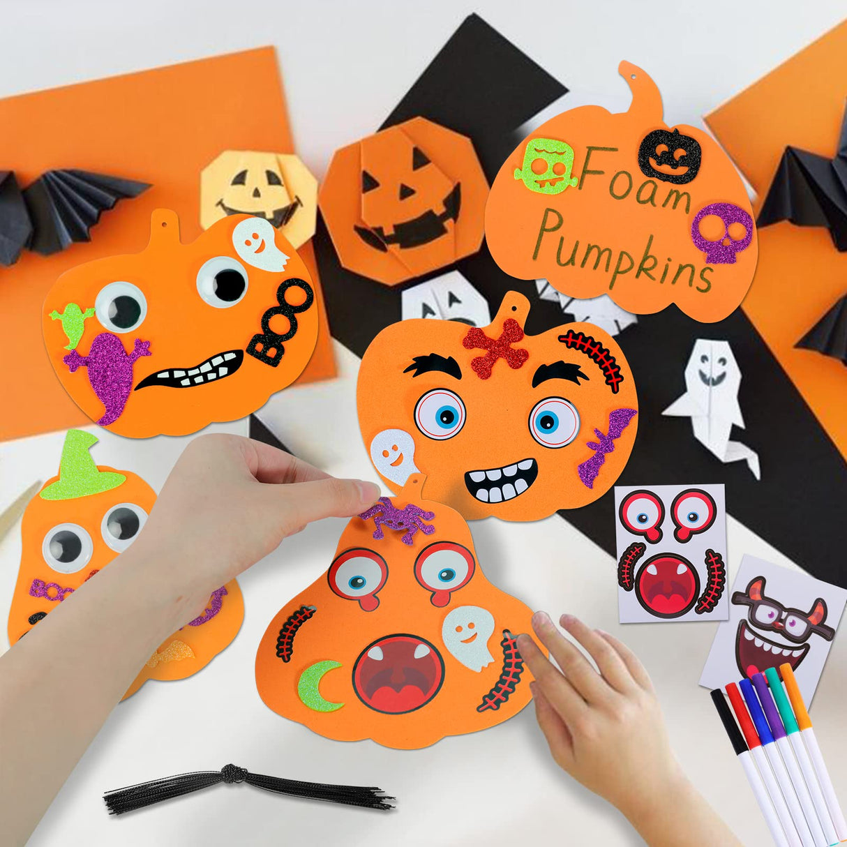 Max Fun 312PCS Halloween Pumpkin Foam Stickers, Halloween Craft Kit for Kids Bulk Glitter Set DIY Self-Adhesive Halloween Decoration Max Fun
