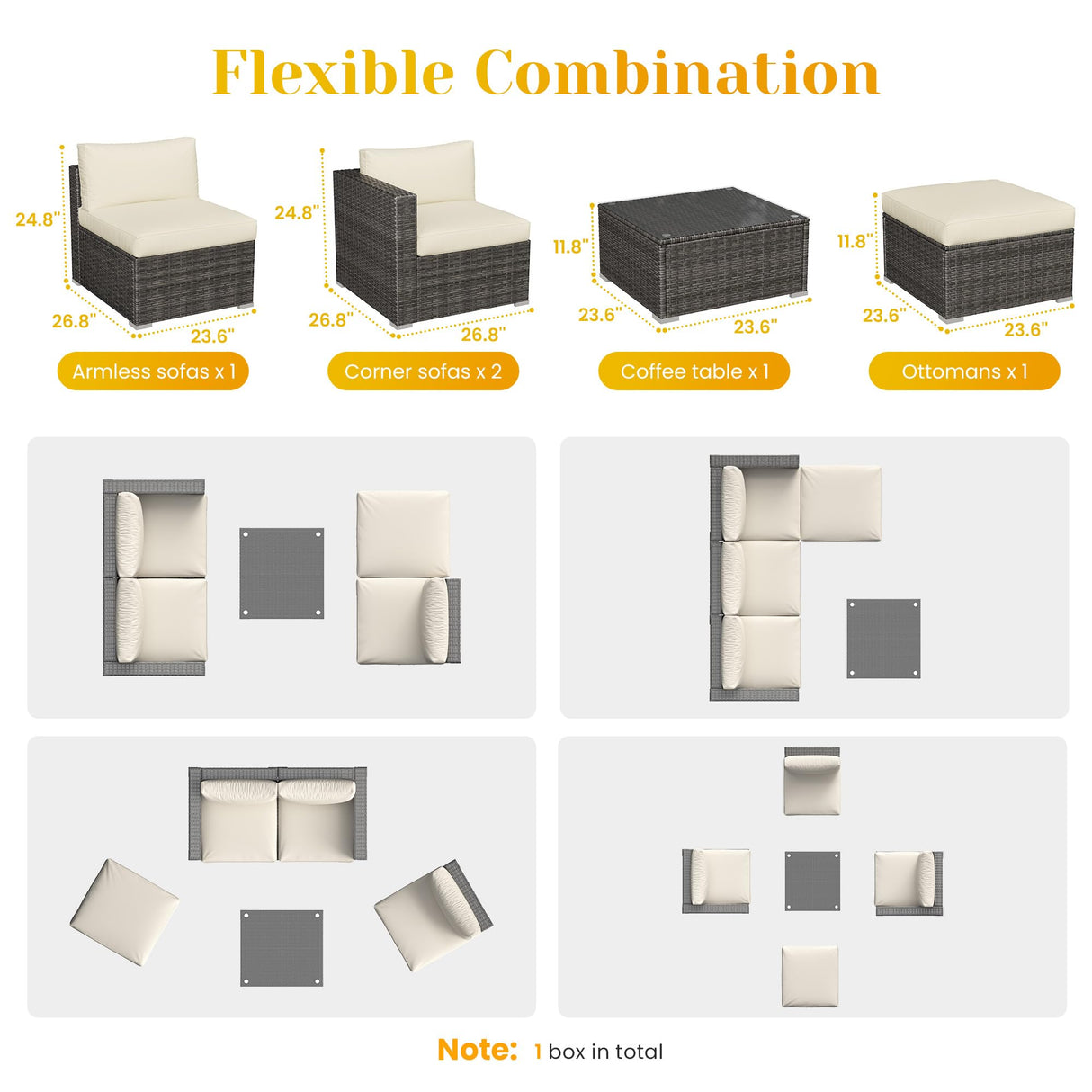 SUNVIVI OUTDOOR Outdoor Patio Furniture Set, 5 Piece Patio Conversation Set, Waterproof Wicker Patio Furniture Set, All Weather Combination Patio Conversation Sets with Cushions and Glass Table, Beige SUNVIVI OUTDOOR