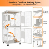 MODCART Catio Outdoor Cat Enclosure with Roof 71" Height Large Wooden Cat Cage with 3 Jumping Platforms and 1 Napping Houses for Cat (White) MODCART